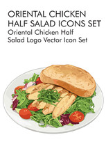 Oriental chicken half salad logo vector icon set 