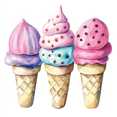  Ice cream watercolor clipart illustration