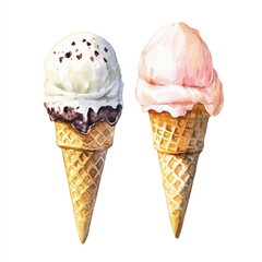  Ice cream watercolor clipart illustration