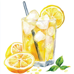 ice Lemonade watercolor clipart illustration