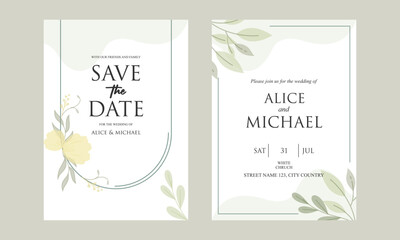 Elegant greenery on wedding invitation card template