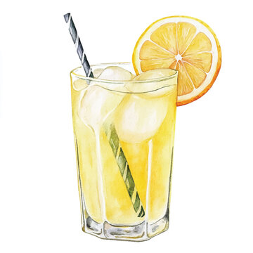 watercolor lemonade drink with lemon slice clip art preview