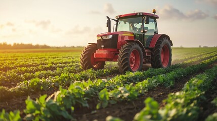 Fototapeta premium Agriculture background shot with a tractor on a field