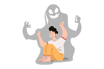 Man Scared with Shadow Monster Illustration