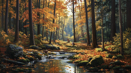 Majestic Mountain Lake with Wildlife at Sunrise