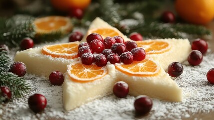 Sugar Christmas tree star outline with oranges and cranberries