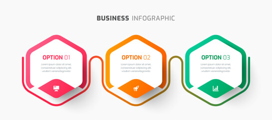 Business Infographic Template with Hexagon Label, Thin Line, Icon and 3 Option. Suitable for Process Diagram, Presentations, Workflow Layout, Banner, Flow Chart, Infographic.