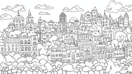Fototapeta premium Use bold, clear outlines to make coloring easy, with distinct objects and a mix of large and small sections to suit different ages and skill levels.