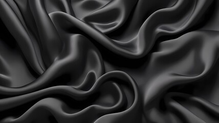 Fototapeta premium Processed collage of smooth elegant wavy deep black silk cloth fabric material texture. Background for banner, backdrop or texture for 3D mapping