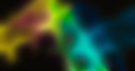 Grainy gradient abstract background, color blending effect, aesthetic texture. Orange green blue black color noisy gradient vibrant colors flow shaped background