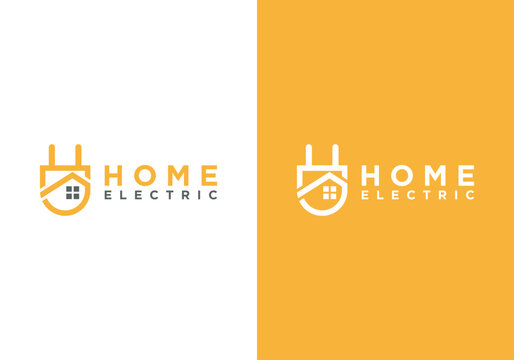 The logo design of the power plug is combined with the house inside with a simple line style.