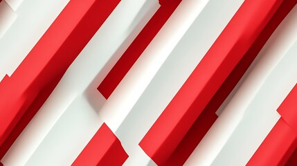 Candy cane-inspired diagonal lines in red and white, alternating in a polished, modern look. Slight shadow for depth on a pale grey background, hd quality, high contrast, clean and sleek.