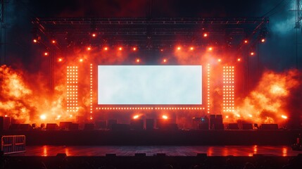 Banner white empty mockup billboardEquipment on stage for the concertProjector ScreenMunicipal concert Republic Day celebrationSummer evening : Generative AI