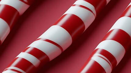 Obraz premium Diagonal candy cane stripes in rich red and crisp white, with clean, modern lines across a soft background. Subtle gloss and soft shadows, hd quality, vibrant and festive look. --ar 16:9 --tile