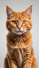 Obraz premium a vivid orange feline with striking yellow eyes and mouth agape in an animated pose that conveys curiosity or astonishment, isolated on a clean white background.