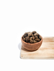 Boiled peanuts or kacang rebus served in wooden bowl