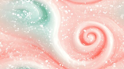 Fototapeta premium Peppermint swirl and dot pattern, carefully placed on a soft blush pink background, swirls in shades of white and mint green, subtle shadow for depth, clean yet whimsical, hd quality, diffused light.
