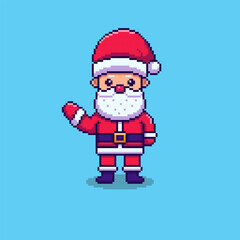 Obraz premium Pixel art Santa Claus waving hand game asset design