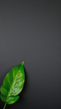 A vibrant green leaf contrasted against a dark black amoled wallpaper background, abstract, amoled