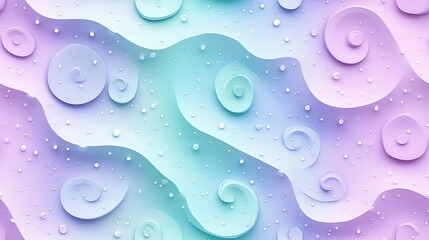 Soft peppermint spirals and polka dots on a pastel gradient background shifting from lavender to mint, playful positioning with swirls and dots overlapping slightly, hd quality,