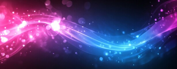 Obraz premium Abstract background with a blue and pink gradient, light rays, and wave lines.