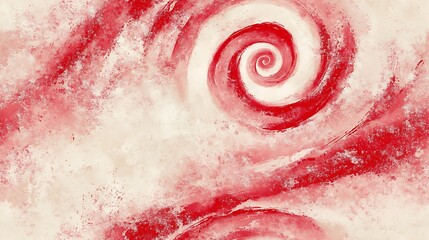 Fototapeta premium Watercolor peppermint swirl pattern, soft red and white swirls with faded edges on a cream-colored background. Dreamy, delicate texture, hd quality, warm, soft lighting. --ar 16:9 --tile