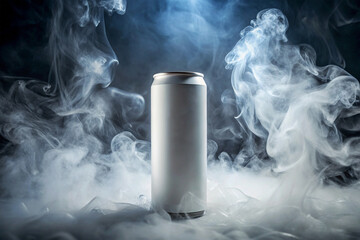 can soda bottle mockup, dark smoke background, Can of cold beverage, can mockup