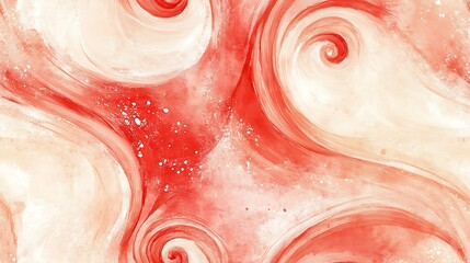 Fototapeta premium Watercolor-inspired peppermint pattern, red and white swirls with a hand-painted feel, gently blending into a soft beige background. Subtle gradients and light pastel touches, hd quality,