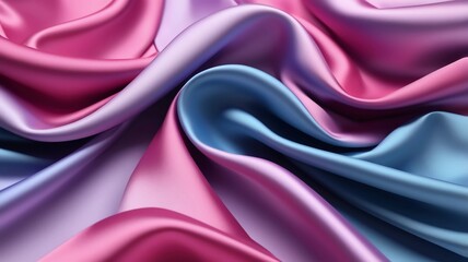 Obraz premium Processed collage of smooth elegant wavy gradient purple pink blue silk cloth fabric material texture. Background for banner, backdrop or texture for 3D mapping
