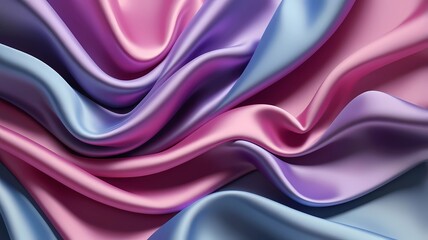 Obraz premium Processed collage of smooth elegant wavy gradient purple pink blue silk cloth fabric material texture. Background for banner, backdrop or texture for 3D mapping