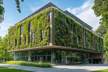 Fototapeta premium A modern eco-friendly building with a vertical garden covering its facade