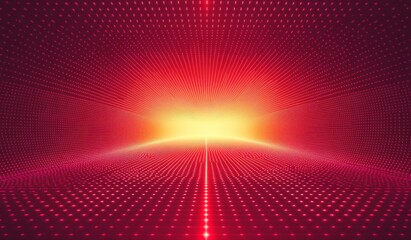 Red gradient background with a light effect and a digital mesh grid on a dark stage floor.
