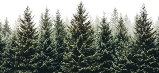 Obraz premium Dense evergreen forest with misty background, serene nature concept