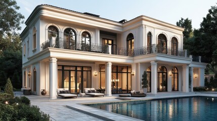 Fototapeta premium House design concept, house concept, villa, elegant house exterior in white.
