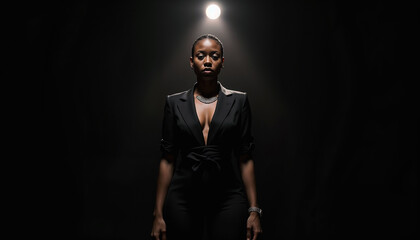 Silhouetted Woman Standing in Ethereal Light Creating Dramatic Contrast and Mysterious Atmosphere