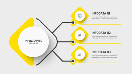 Business Central Circle Infographic Template with Abstract Design, 3 Options and Icon. Suitable for Process Diagram, Presentations, Workflow Layout, Banner, Flow Chart