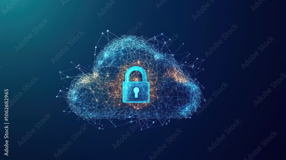 Wall mural cloud server protection. cloud server security. secure cloud storage represented by a digital lock.
