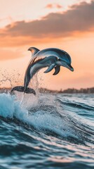 Fototapeta premium A playful dolphin leaping high out of the ocean