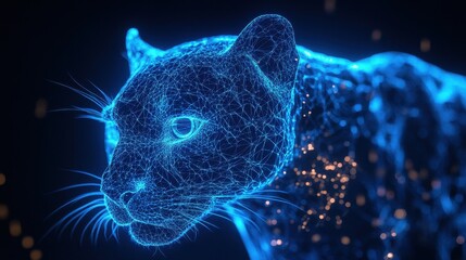 Naklejka premium Ethereal wireframe jaguar glowing in vivid electric blue