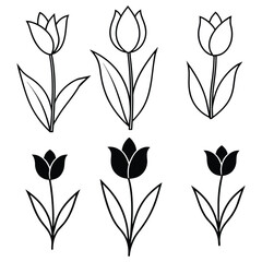 Decorative Tulip Silhouette Vector Set