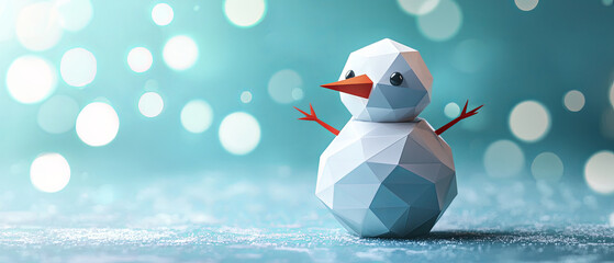 3D low-poly paper craft snowman, simple design, paper texture, generative AI
