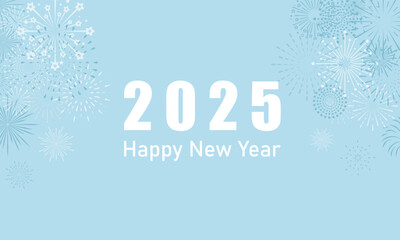 Colorful fireworks 2025 New Year background and text Happy New Year design in the night sky. Simple pattern design template. vector design.