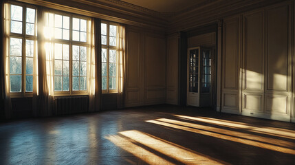 empty white room no have sofa in front of simple clean white wall, large luxury modern bright interiors room illustration.