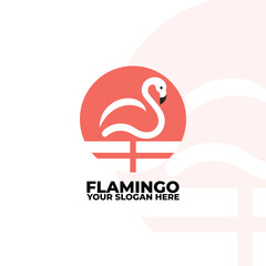 flat minimalist logo of a flamingo