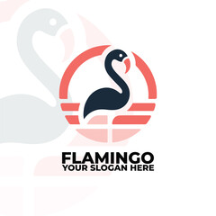 flat minimalist logo of a flamingo