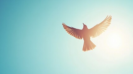 Obraz premium Bird in Flight Against Bright Blue Sky