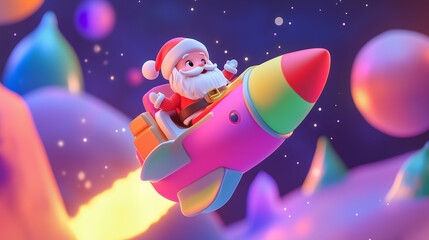 Naklejka premium Santa's Rocket Ride