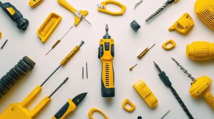 Fototapeta premium Yellow Hand Tools Laid Out on White Background