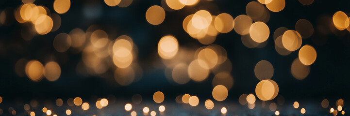 Obraz premium Festive Golden Bokeh Lights and Sparkles on Dark Background for Celebration