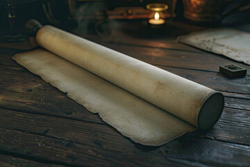 Burnt-Edged Scroll with Candlelit Ambiance on Rustic Table